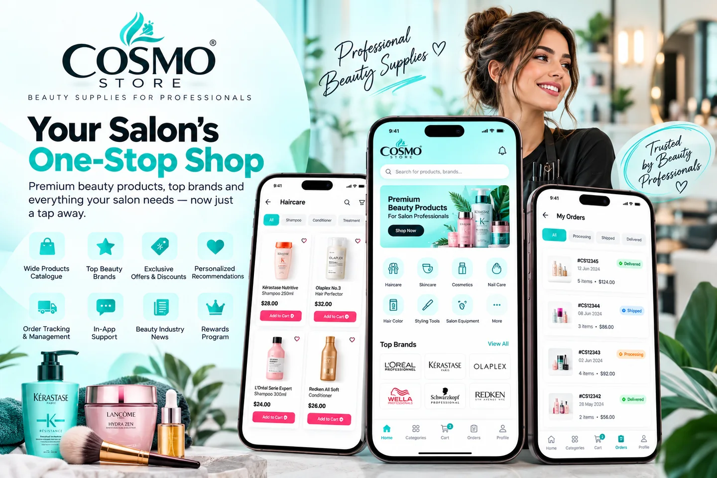 Cosmo Store promotional banner showing the mobile application