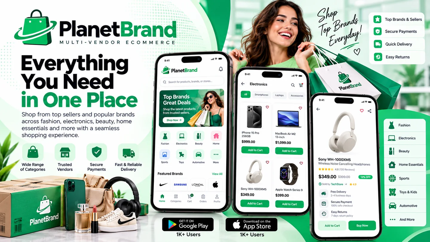 PlanetBrand promotional banner showing the mobile application