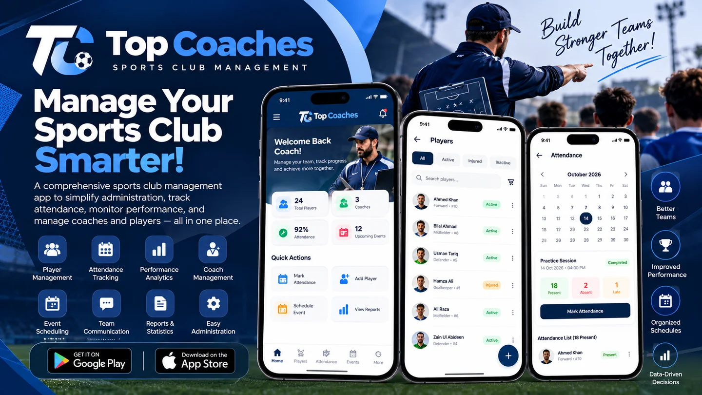 Top Coaches promotional banner showing the mobile application